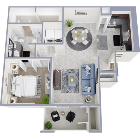 Floor plan for 1 bed, 1 bath, 878 sqft